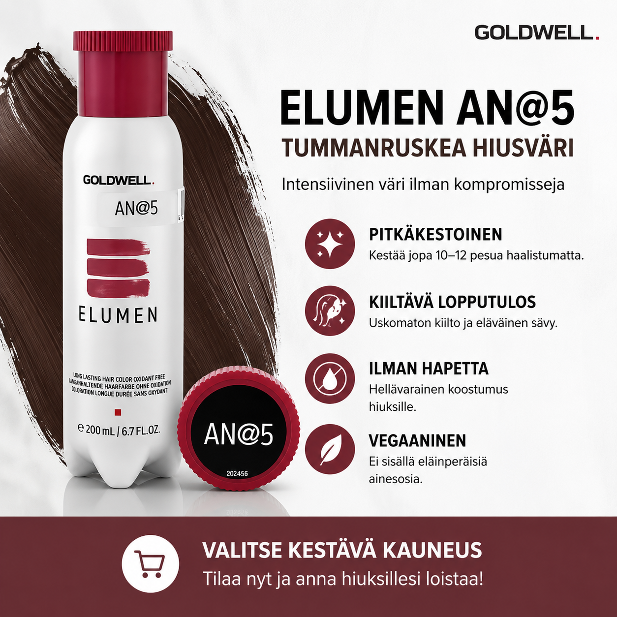 Goldwell Elumen AN@5 tummanruskea hiusväri. Elumen värit. Elumen hiusvärit.